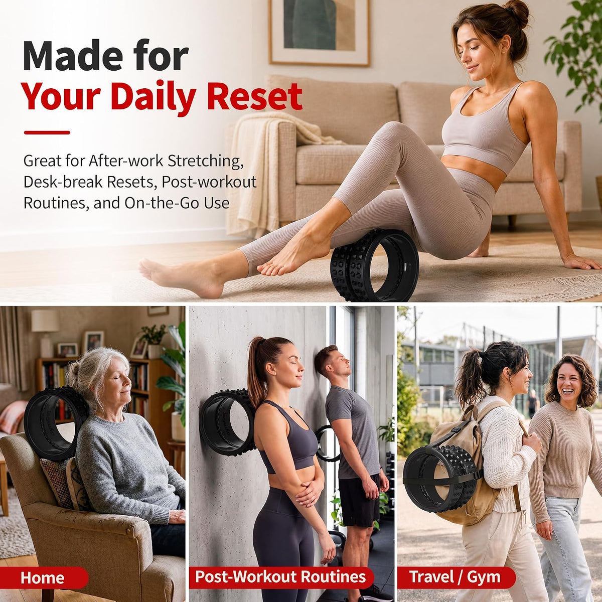 Back Roller for Back Pain Reliefn & Stretching, Deep Tissue Massage Roller Supports Up to 530 lbs / 240 kg, 5.5''-7.5'' Curved Foam Roller for Home Physical Stretching (Blue, Medium)