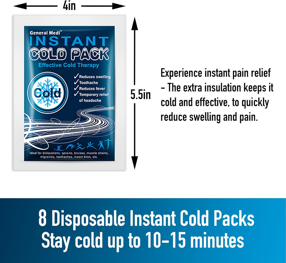 Instant Ice Cold Pack (4”x 5.5”) – 25 Packs Disposable Cold Therapy Ice Packs for Pain Relief, Swelling, Inflammation, Sprains, Toothache – for Athletes & Outdoor Activities