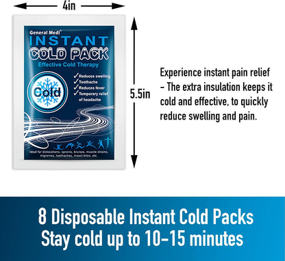 Instant Ice Cold Pack (4”x 5.5”) – 25 Packs Disposable Cold Therapy Ice Packs for Pain Relief, Swelling, Inflammation, Sprains, Toothache – for Athletes & Outdoor Activities