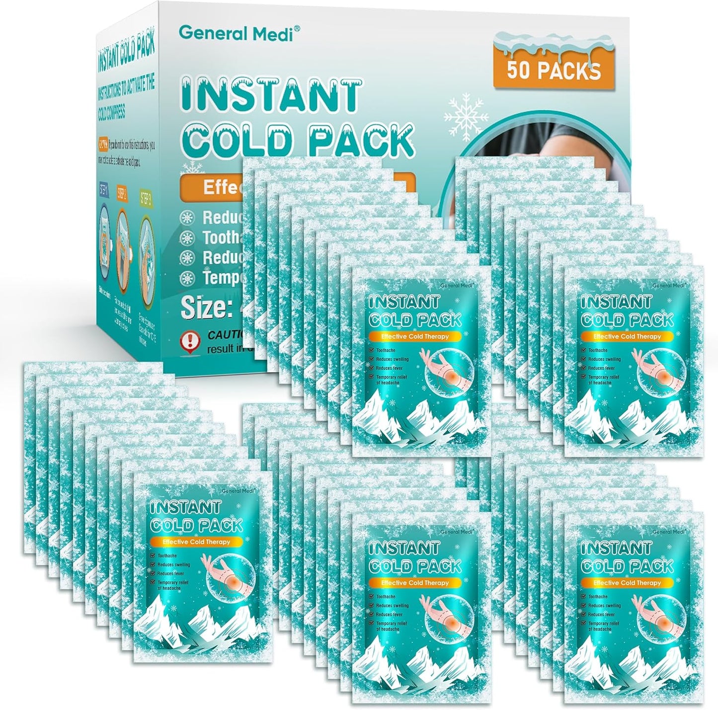 Instant Ice Cold Pack (4”x 5.5”) – 25 Packs Disposable Cold Therapy Ice Packs for Pain Relief, Swelling, Inflammation, Sprains, Toothache – for Athletes & Outdoor Activities
