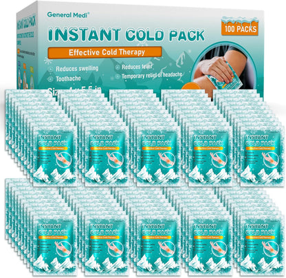 Instant Ice Cold Pack (4”x 5.5”) – 25 Packs Disposable Cold Therapy Ice Packs for Pain Relief, Swelling, Inflammation, Sprains, Toothache – for Athletes & Outdoor Activities