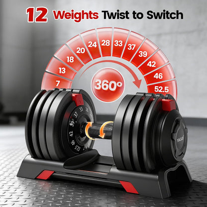 Yagud Adjustable Dumbbell Set, 52.5/90 lbs Weights Dumbbells, 1 Hand Rotation, Safety Lock System, Anti-Slip Textured Handle, Space-Saving Dumbbell Set for Full-Body Home Gym