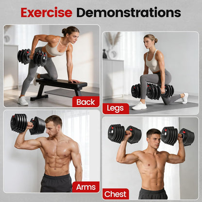 Yagud Adjustable Dumbbell Set, 52.5/90 lbs Weights Dumbbells, 1 Hand Rotation, Safety Lock System, Anti-Slip Textured Handle, Space-Saving Dumbbell Set for Full-Body Home Gym