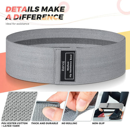 Renoj Resistance Bands for Working Out: 3-Set Professional Exercise Bands for Pilates, Yoga, Home Gym, Booty, Leg Training | Heavy/Medium/Light Fabric Loops for Women Men