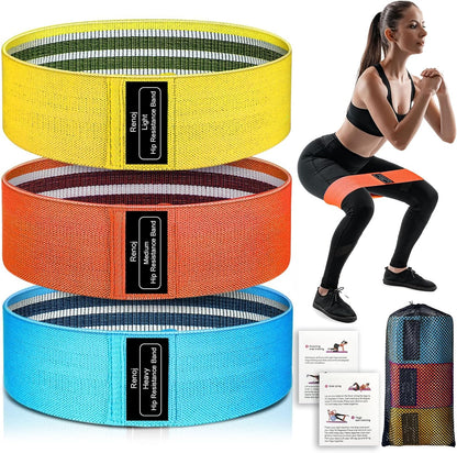 Renoj Resistance Bands for Working Out: 3-Set Professional Exercise Bands for Pilates, Yoga, Home Gym, Booty, Leg Training | Heavy/Medium/Light Fabric Loops for Women Men