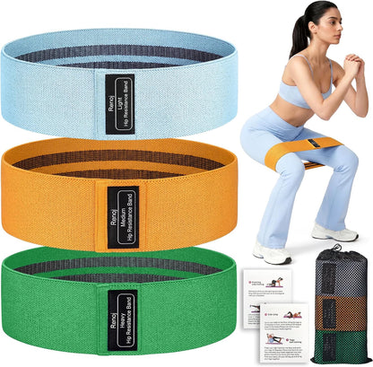 Renoj Resistance Bands for Working Out: 3-Set Professional Exercise Bands for Pilates, Yoga, Home Gym, Booty, Leg Training | Heavy/Medium/Light Fabric Loops for Women Men