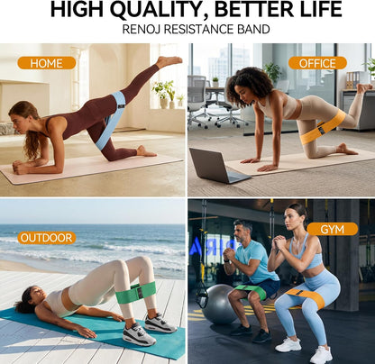 Renoj Resistance Bands for Working Out: 3-Set Professional Exercise Bands for Pilates, Yoga, Home Gym, Booty, Leg Training | Heavy/Medium/Light Fabric Loops for Women Men