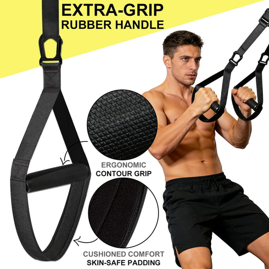 Home Resistance Training Kit - Sling Trainer with Door Anchor | Adjustable straps; Extra-grip handles; Pull ups, dips, rows; Max 500kg; Portable for home, travel & outdoor