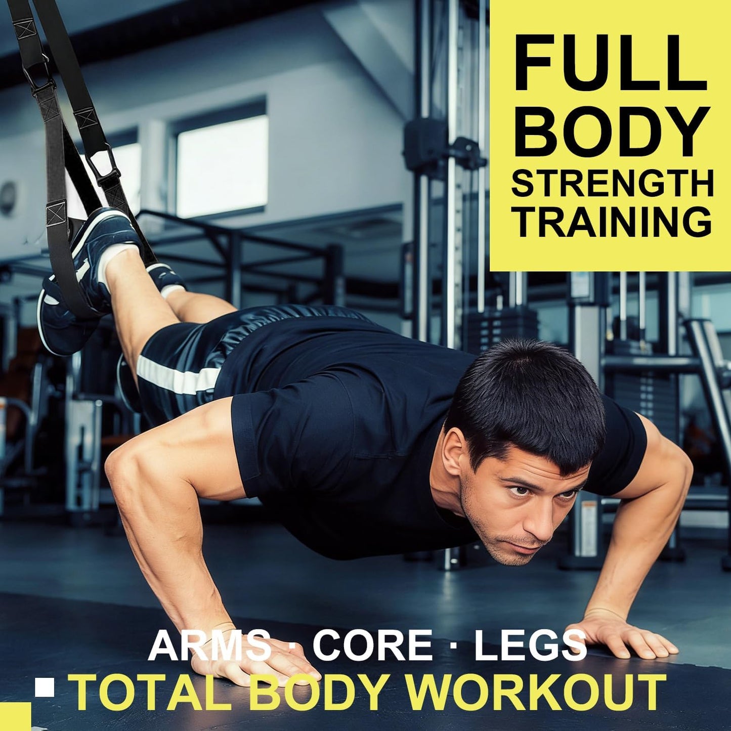 Home Resistance Training Kit - Sling Trainer with Door Anchor | Adjustable straps; Extra-grip handles; Pull ups, dips, rows; Max 500kg; Portable for home, travel & outdoor