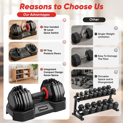 Adjustable Dumbbell Set 50LB, 18-in-1 Free Weight Adjustable Dumbbells, One-Hand Twist Adjust, Space-Saving Design, Home Gym Strength Training Equipment for Men & Women
