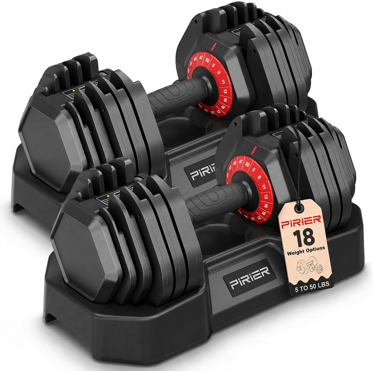 Adjustable Dumbbell Set 50LB, 18-in-1 Free Weight Adjustable Dumbbells, One-Hand Twist Adjust, Space-Saving Design, Home Gym Strength Training Equipment for Men & Women