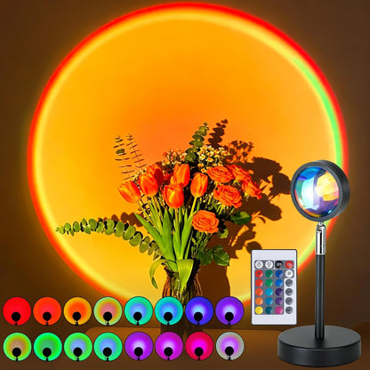 Sunset Lamp Projection Rotation Rainbow Lamp Led Romantic Visual Led Light Network Red Light with USB Modern Floor Stand Night Light Living Room Bedroom Decor (Sunset Red)