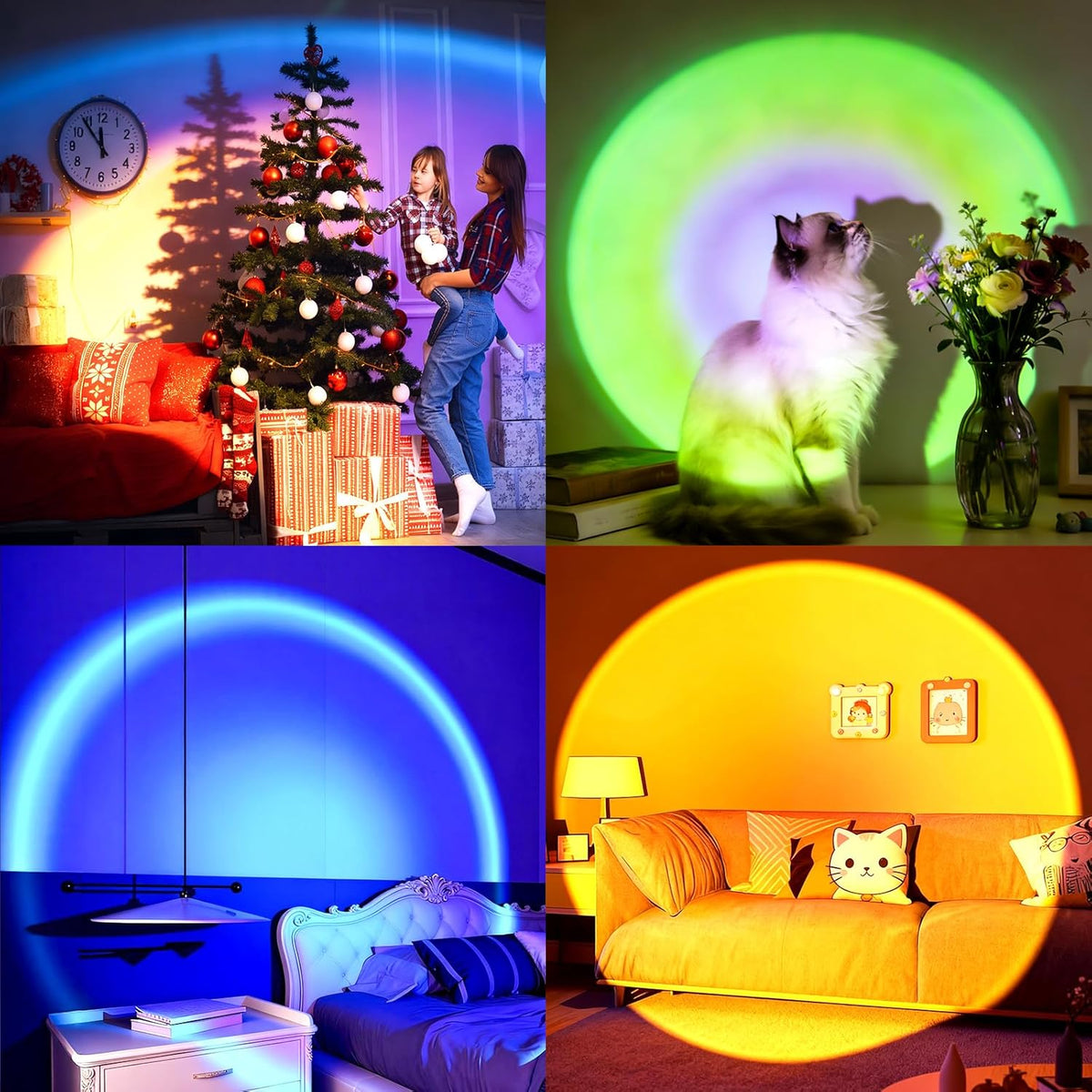 Sunset Lamp Projection Rotation Rainbow Lamp Led Romantic Visual Led Light Network Red Light with USB Modern Floor Stand Night Light Living Room Bedroom Decor (Sunset Red)