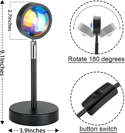 Sunset Lamp Projection Rotation Rainbow Lamp Led Romantic Visual Led Light Network Red Light with USB Modern Floor Stand Night Light Living Room Bedroom Decor (Sunset Red)