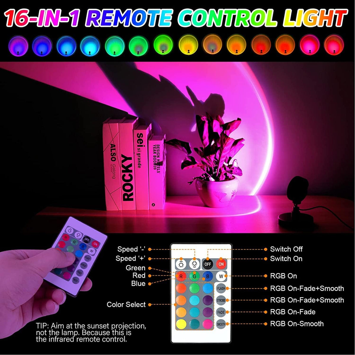 Sunset Lamp Projection Rotation Rainbow Lamp Led Romantic Visual Led Light Network Red Light with USB Modern Floor Stand Night Light Living Room Bedroom Decor (Sunset Red)