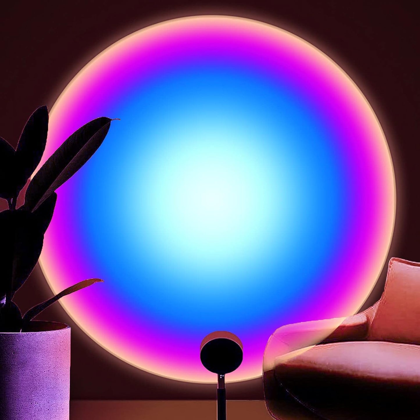 Sunset Lamp Projection Rotation Rainbow Lamp Led Romantic Visual Led Light Network Red Light with USB Modern Floor Stand Night Light Living Room Bedroom Decor (Sunset Red)