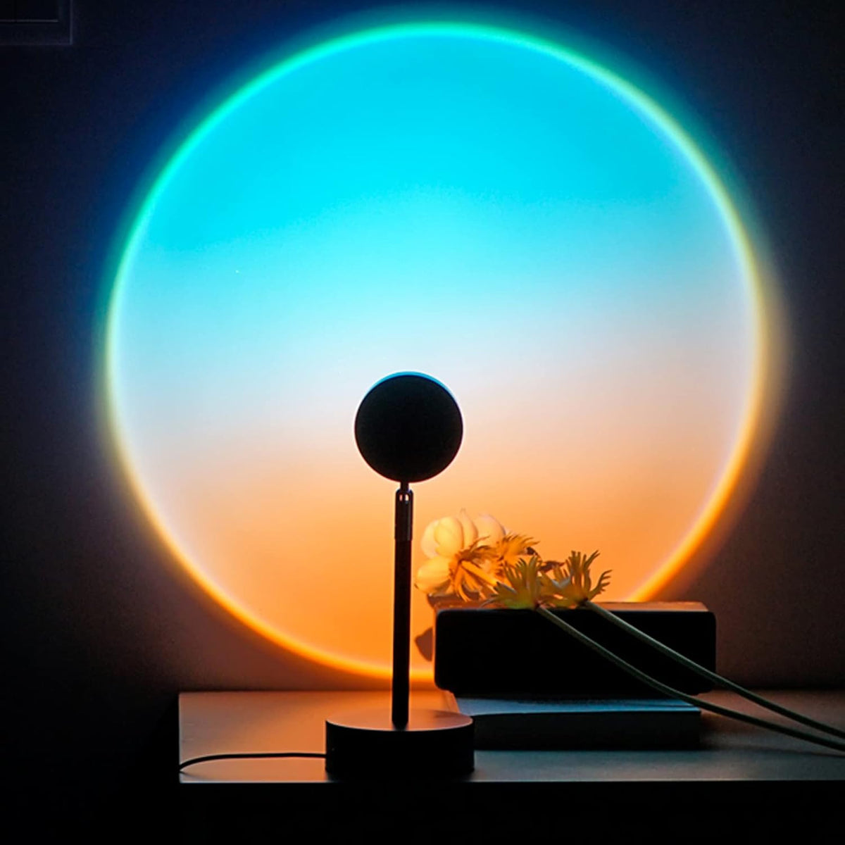 Sunset Lamp Projection Rotation Rainbow Lamp Led Romantic Visual Led Light Network Red Light with USB Modern Floor Stand Night Light Living Room Bedroom Decor (Sunset Red)
