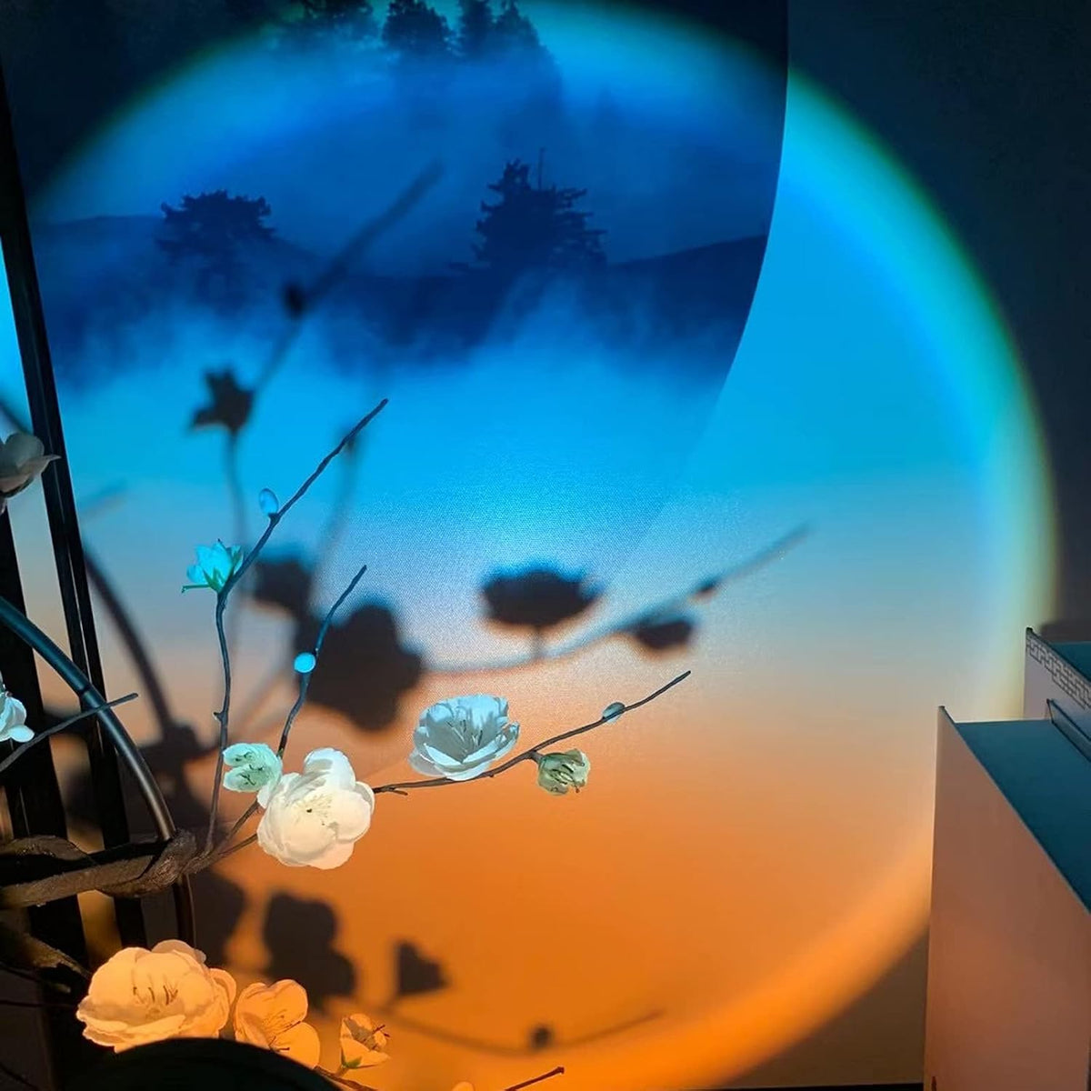 Sunset Lamp Projection Rotation Rainbow Lamp Led Romantic Visual Led Light Network Red Light with USB Modern Floor Stand Night Light Living Room Bedroom Decor (Sunset Red)