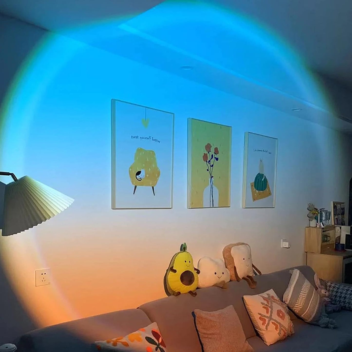 Sunset Lamp Projection Rotation Rainbow Lamp Led Romantic Visual Led Light Network Red Light with USB Modern Floor Stand Night Light Living Room Bedroom Decor (Sunset Red)