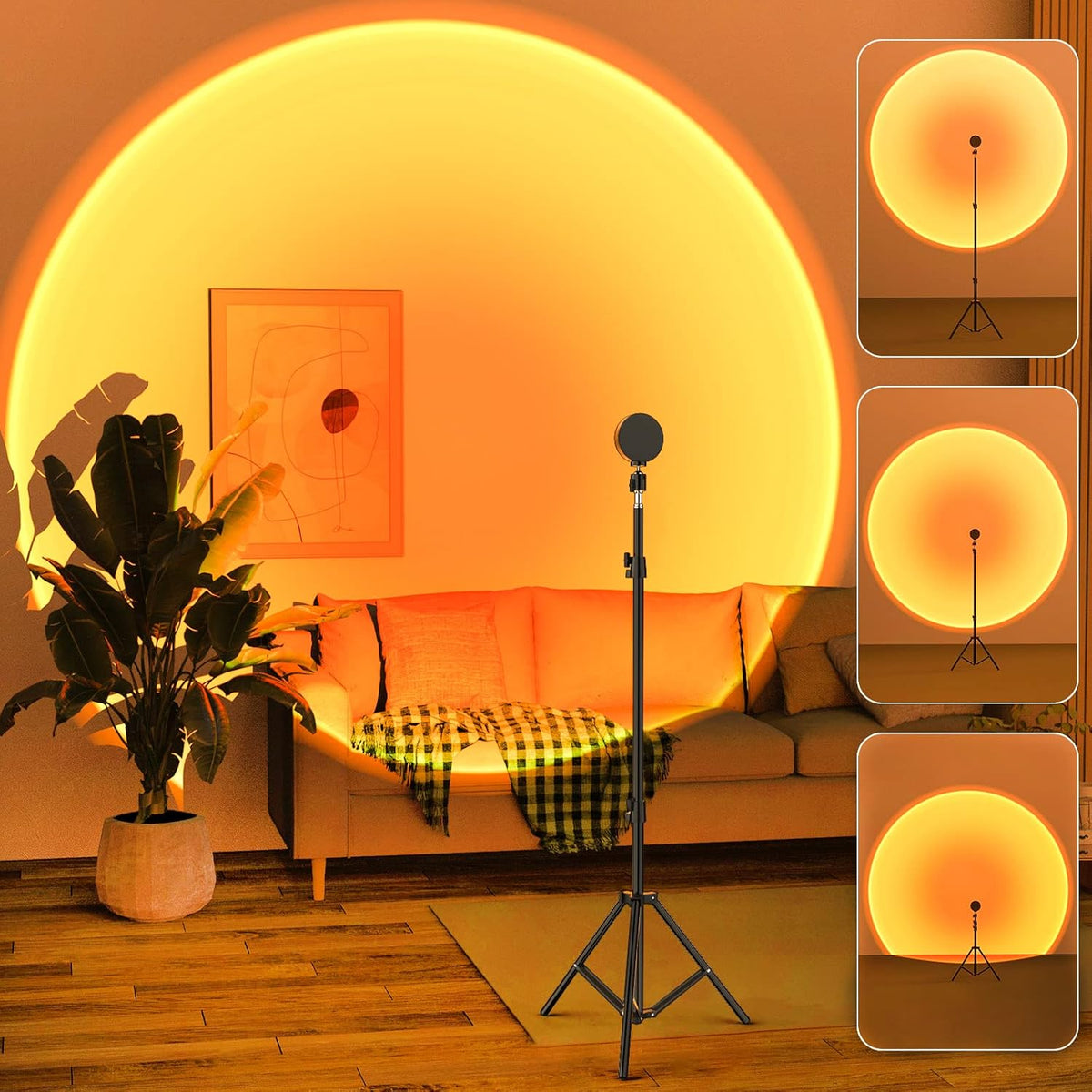 Sunset Lamp Projection Rotation Rainbow Lamp Led Romantic Visual Led Light Network Red Light with USB Modern Floor Stand Night Light Living Room Bedroom Decor (Sunset Red)