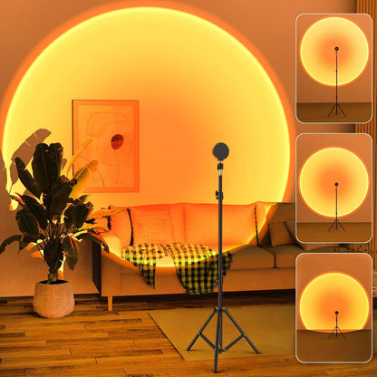 Sunset Lamp Projection Rotation Rainbow Lamp Led Romantic Visual Led Light Network Red Light with USB Modern Floor Stand Night Light Living Room Bedroom Decor (Sunset Red)