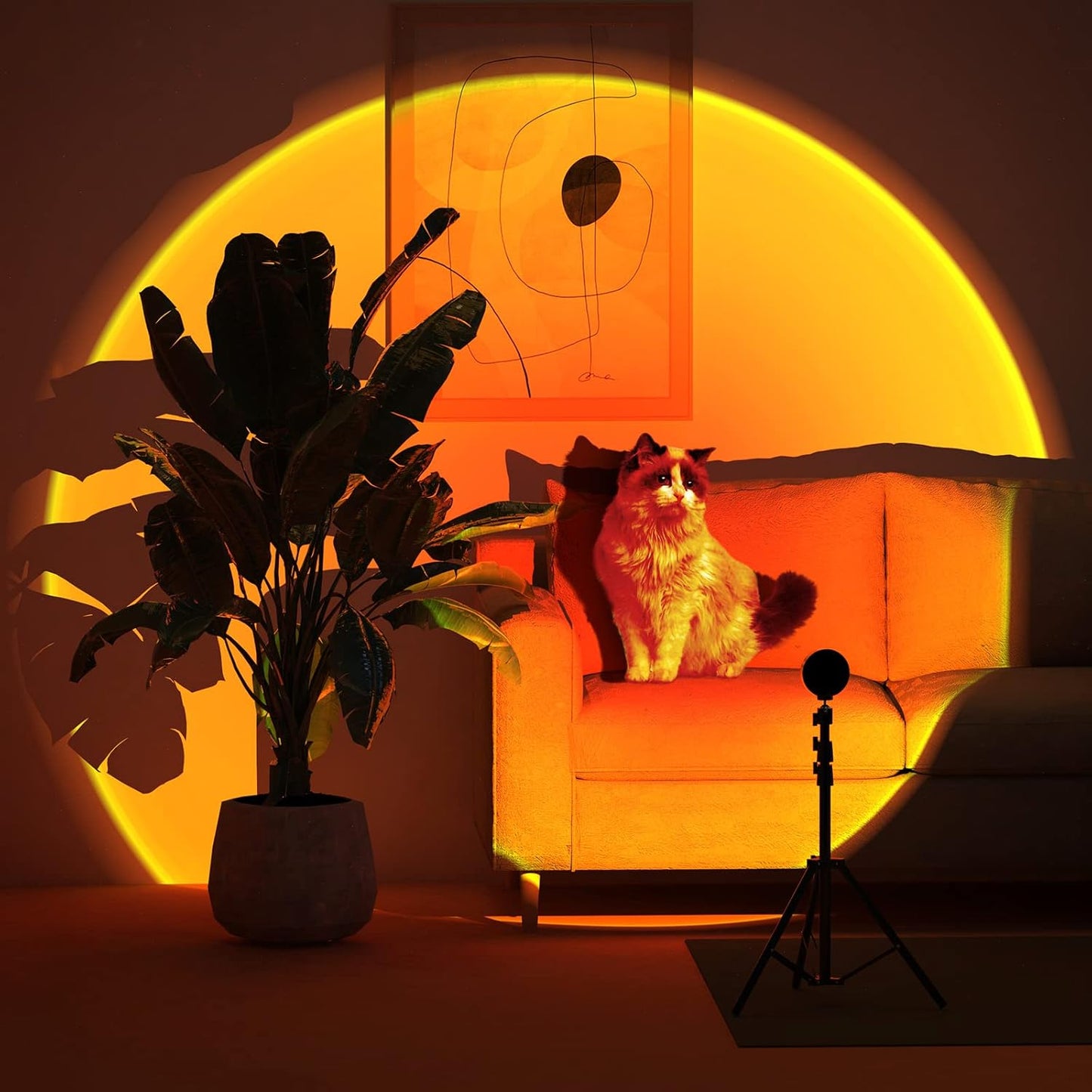 Sunset Lamp Projection Rotation Rainbow Lamp Led Romantic Visual Led Light Network Red Light with USB Modern Floor Stand Night Light Living Room Bedroom Decor (Sunset Red)