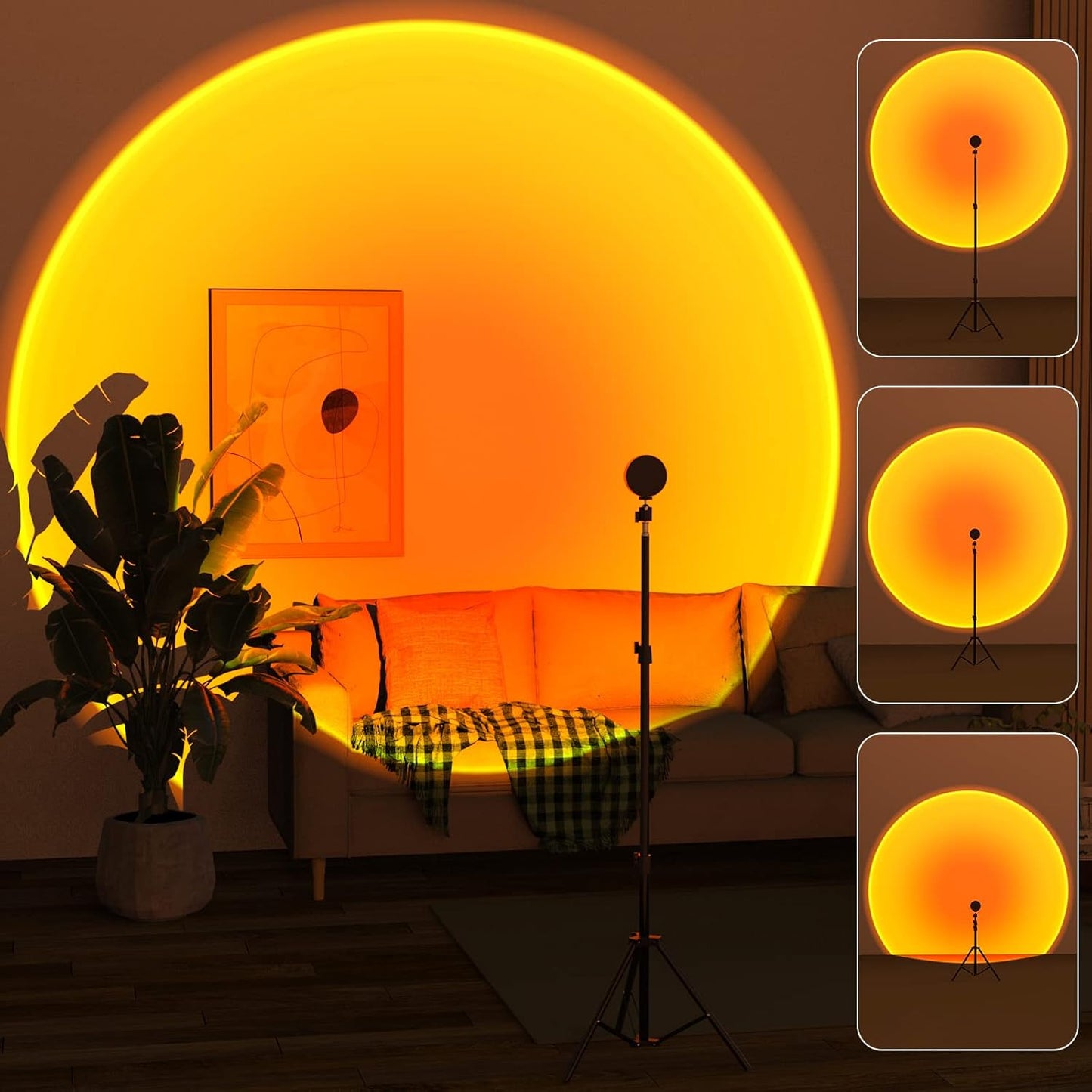 Sunset Lamp Projection Rotation Rainbow Lamp Led Romantic Visual Led Light Network Red Light with USB Modern Floor Stand Night Light Living Room Bedroom Decor (Sunset Red)