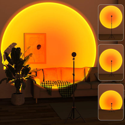Sunset Lamp Projection Rotation Rainbow Lamp Led Romantic Visual Led Light Network Red Light with USB Modern Floor Stand Night Light Living Room Bedroom Decor (Sunset Red)