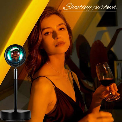 Sunset Lamp Projection Rotation Rainbow Lamp Led Romantic Visual Led Light Network Red Light with USB Modern Floor Stand Night Light Living Room Bedroom Decor (Sunset Red)