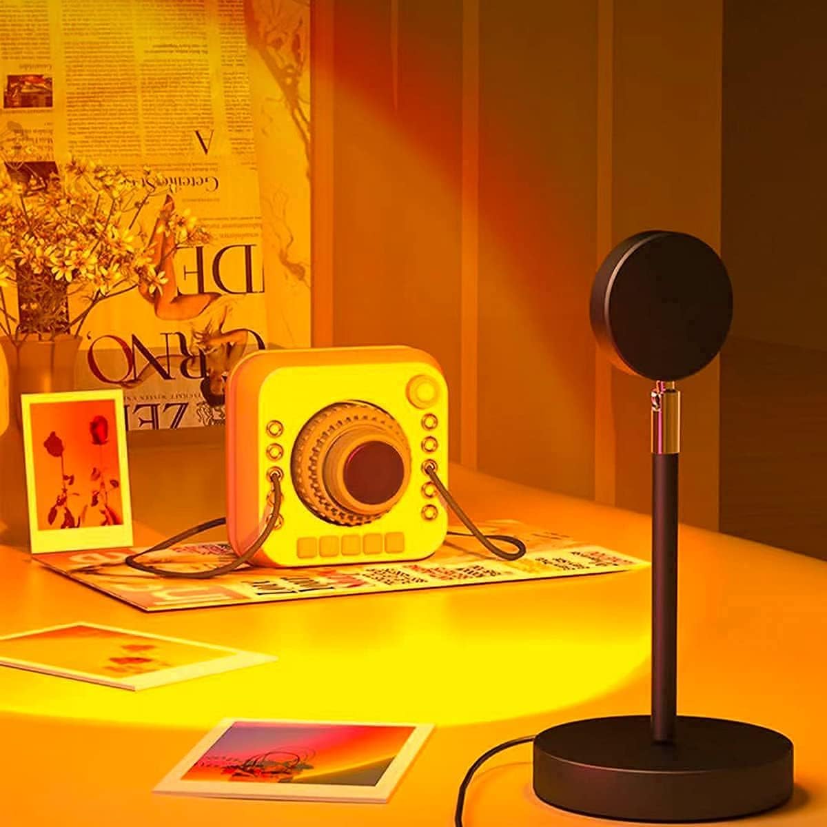 Sunset Lamp Projection Rotation Rainbow Lamp Led Romantic Visual Led Light Network Red Light with USB Modern Floor Stand Night Light Living Room Bedroom Decor (Sunset Red)