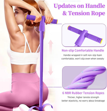 Pedal Resistance Bands with Handles, Durable 6-Tubes Multifunction Resistance Band, Natural Rubber Foot Pedal Resistance Bands, Fitness Resistance Bands for Abdomen, Waist, Arm, Leg, Pilates (Purple)
