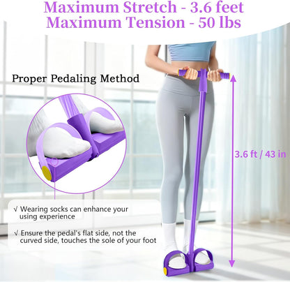 Pedal Resistance Bands with Handles, Durable 6-Tubes Multifunction Resistance Band, Natural Rubber Foot Pedal Resistance Bands, Fitness Resistance Bands for Abdomen, Waist, Arm, Leg, Pilates (Purple)