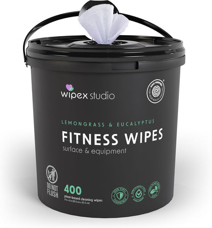 Yoga Mat Cleaner Wipes, EWG Verified, 400 Ct Plant-Based Lemongrass, Eucalyptus & Vinegar Wipes for Gym & Fitness Equipment & All Purpose Gym Cleaning - Safe for Peloton Bikes & Treadmills