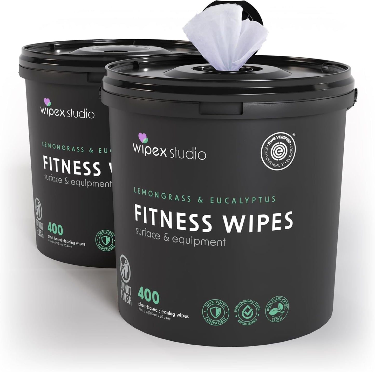 Yoga Mat Cleaner Wipes, EWG Verified, 400 Ct Plant-Based Lemongrass, Eucalyptus & Vinegar Wipes for Gym & Fitness Equipment & All Purpose Gym Cleaning - Safe for Peloton Bikes & Treadmills
