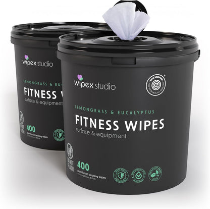 Yoga Mat Cleaner Wipes, EWG Verified, 400 Ct Plant-Based Lemongrass, Eucalyptus & Vinegar Wipes for Gym & Fitness Equipment & All Purpose Gym Cleaning - Safe for Peloton Bikes & Treadmills
