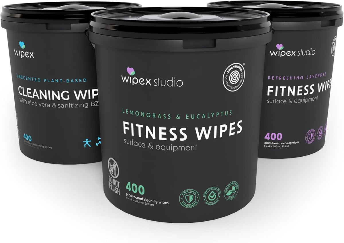 Yoga Mat Cleaner Wipes, EWG Verified, 400 Ct Plant-Based Lemongrass, Eucalyptus & Vinegar Wipes for Gym & Fitness Equipment & All Purpose Gym Cleaning - Safe for Peloton Bikes & Treadmills