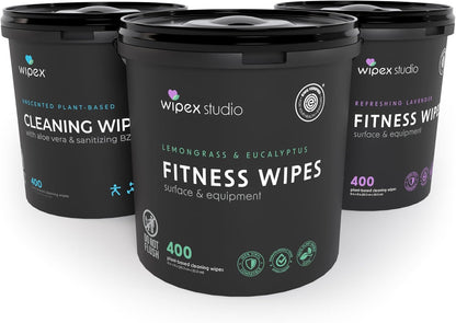 Yoga Mat Cleaner Wipes, EWG Verified, 400 Ct Plant-Based Lemongrass, Eucalyptus & Vinegar Wipes for Gym & Fitness Equipment & All Purpose Gym Cleaning - Safe for Peloton Bikes & Treadmills