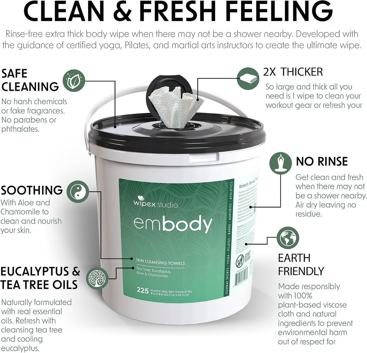 Yoga Mat Cleaner Wipes, EWG Verified, 400 Ct Plant-Based Lemongrass, Eucalyptus & Vinegar Wipes for Gym & Fitness Equipment & All Purpose Gym Cleaning - Safe for Peloton Bikes & Treadmills