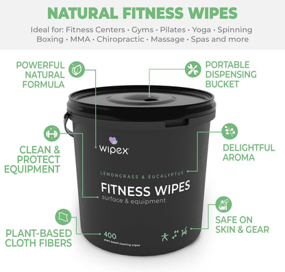 Yoga Mat Cleaner Wipes, EWG Verified, 400 Ct Plant-Based Lemongrass, Eucalyptus & Vinegar Wipes for Gym & Fitness Equipment & All Purpose Gym Cleaning - Safe for Peloton Bikes & Treadmills