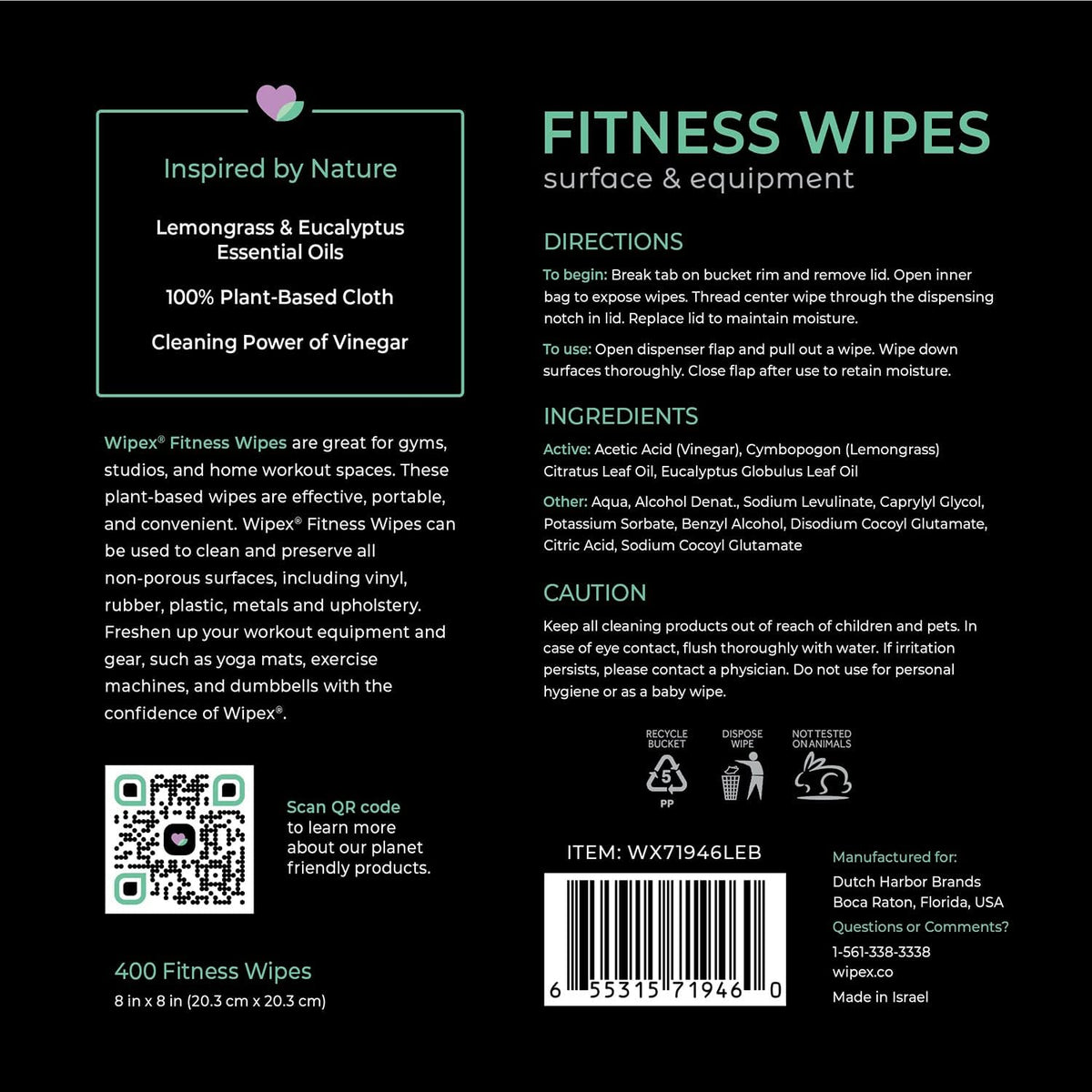 Yoga Mat Cleaner Wipes, EWG Verified, 400 Ct Plant-Based Lemongrass, Eucalyptus & Vinegar Wipes for Gym & Fitness Equipment & All Purpose Gym Cleaning - Safe for Peloton Bikes & Treadmills