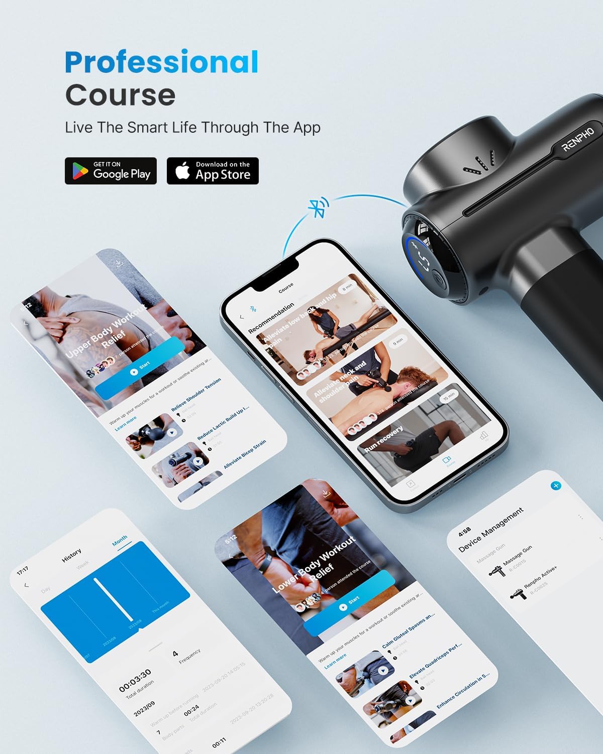 Active+ Massage Gun, App-Controlled Guided Courses, Bluetooth