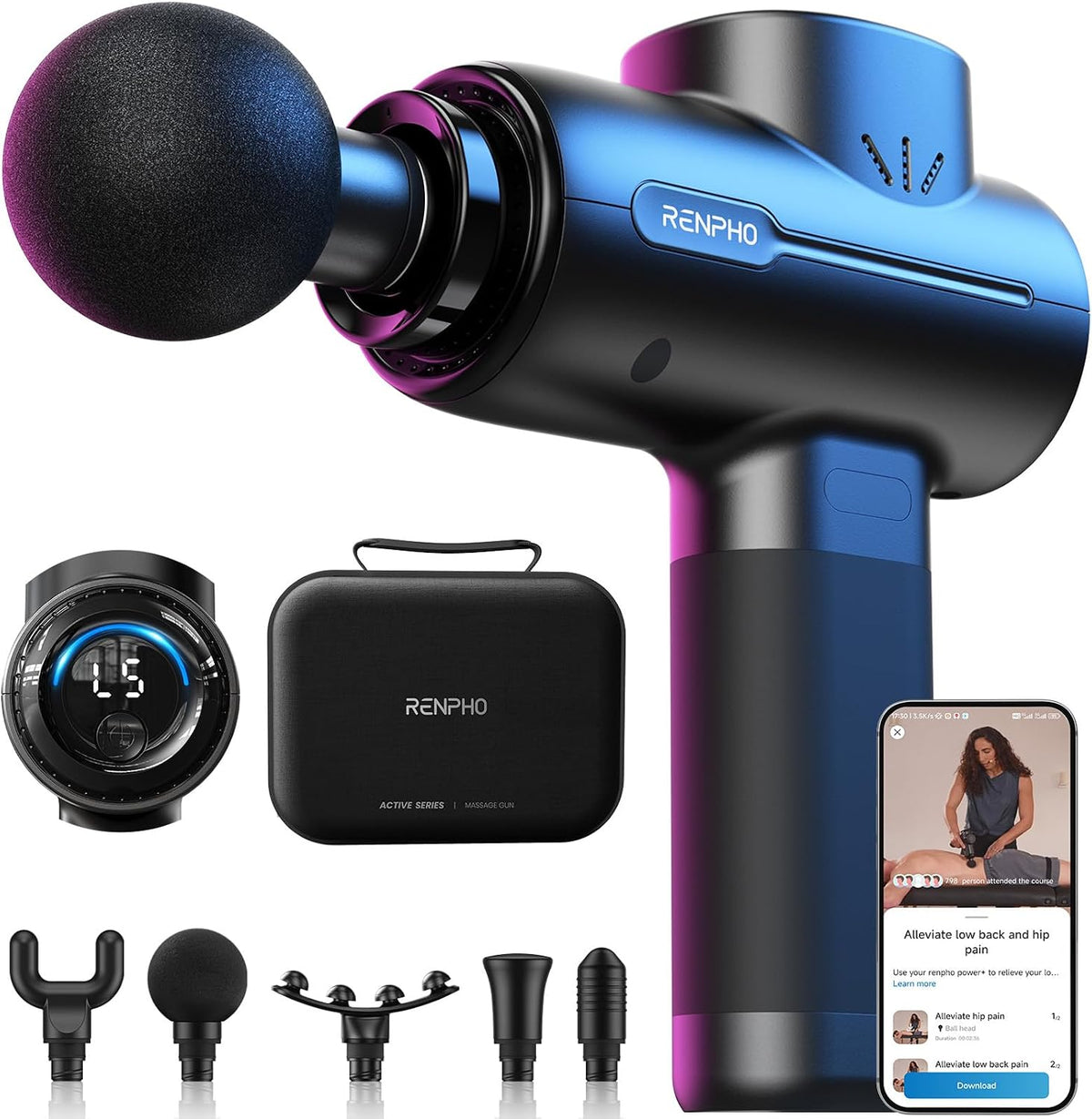 Active+ Massage Gun, App-Controlled Guided Courses, Bluetooth