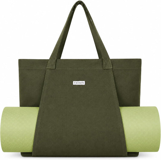Yoga Mat Bag for Women, Pure Cotton Canvas Yoga Tote with Wet/Dry Pocket, Bottle Holder & Inner Zipper Pocket, Yoga Mat Carrier Bag for Pilates, Gym, Travel, Beach