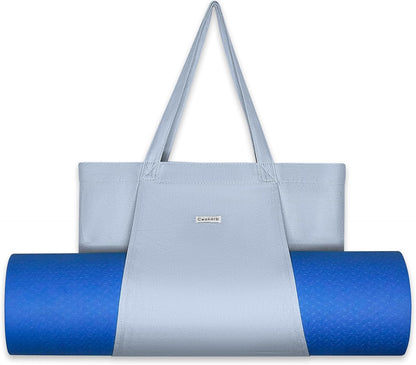 Yoga Mat Bag for Women, Pure Cotton Canvas Yoga Tote with Wet/Dry Pocket, Bottle Holder & Inner Zipper Pocket, Yoga Mat Carrier Bag for Pilates, Gym, Travel, Beach