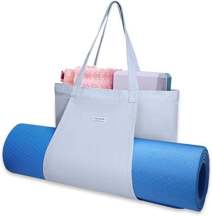 Yoga Mat Bag for Women, Pure Cotton Canvas Yoga Tote with Wet/Dry Pocket, Bottle Holder & Inner Zipper Pocket, Yoga Mat Carrier Bag for Pilates, Gym, Travel, Beach