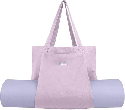 Yoga Mat Bag for Women, Pure Cotton Canvas Yoga Tote with Wet/Dry Pocket, Bottle Holder & Inner Zipper Pocket, Yoga Mat Carrier Bag for Pilates, Gym, Travel, Beach