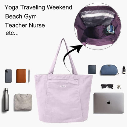 Yoga Mat Bag for Women, Pure Cotton Canvas Yoga Tote with Wet/Dry Pocket, Bottle Holder & Inner Zipper Pocket, Yoga Mat Carrier Bag for Pilates, Gym, Travel, Beach
