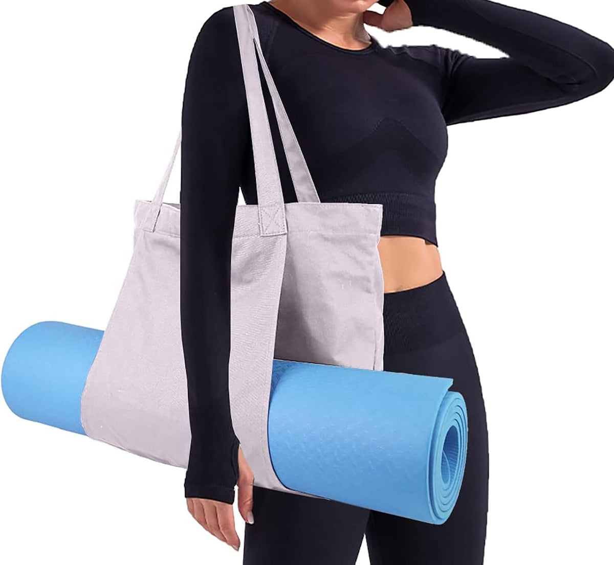 Yoga Mat Bag for Women, Pure Cotton Canvas Yoga Tote with Wet/Dry Pocket, Bottle Holder & Inner Zipper Pocket, Yoga Mat Carrier Bag for Pilates, Gym, Travel, Beach