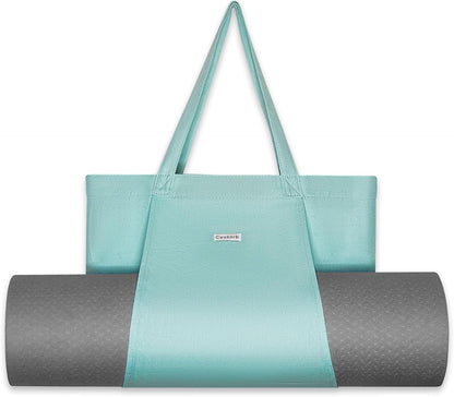 Yoga Mat Bag for Women, Pure Cotton Canvas Yoga Tote with Wet/Dry Pocket, Bottle Holder & Inner Zipper Pocket, Yoga Mat Carrier Bag for Pilates, Gym, Travel, Beach
