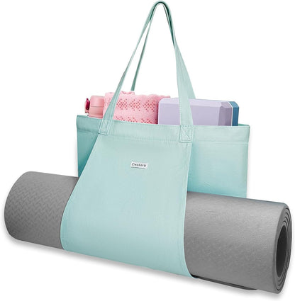 Yoga Mat Bag for Women, Pure Cotton Canvas Yoga Tote with Wet/Dry Pocket, Bottle Holder & Inner Zipper Pocket, Yoga Mat Carrier Bag for Pilates, Gym, Travel, Beach